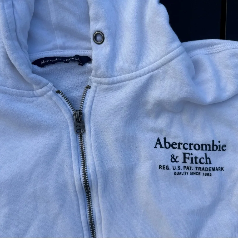 Y2K Abercrombie & Fitch Oversized White Zip Up Hoodie Sweatshirt Women’s Large - Picture 3 of 9